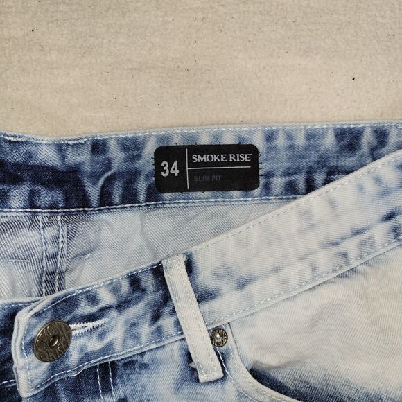 Smoke Rise Shorts Mens Sz 34 Blue Jean Distressed Y2k Fray Preppy Acid Wash - Picture 15 of 15